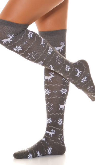 Overknee stockings christmas grijs
